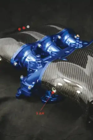 Authentic AMS Performance Nissan GT-R Alpha Carbon Fiber/Billet Intake Manifold w/Secondary Fuel Rail - Blue