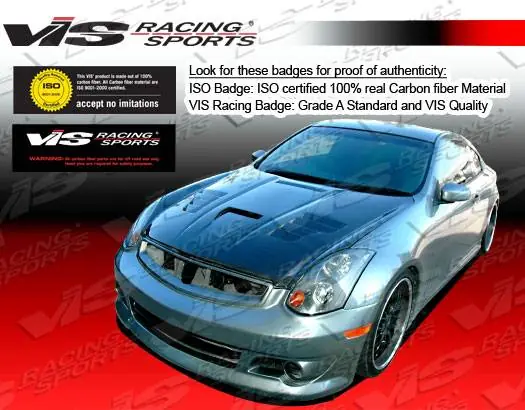 Infiniti G35 2DR VIS Racing Invader-3 Black Carbon Fiber Hood - 03ING352DVS3-010C Last Chance