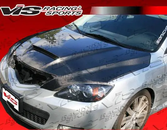 No Minimum Order Mazda 3 4DR HB VIS Racing M Speed Black Carbon Fiber Hood - 04MZ3HBMSP-010C