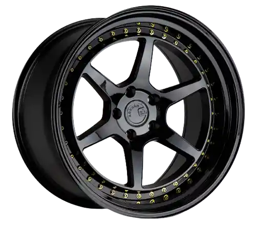 Premium Aodhan DS09 5x114.3 18x9.5+15 Gloss Black W /Gold Rivets
