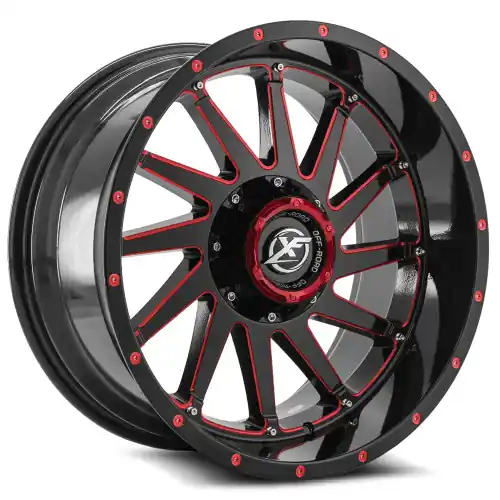 In Demand XF Off-Road XF-216 8x165.1/8x170 20x10 -24 Gloss Black & Red Milled