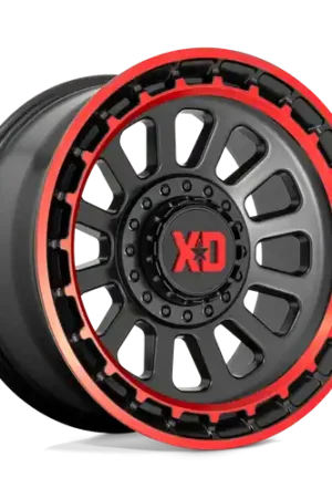 XD XD856 OMEGA 5X127/5X139.7 17X9 +0 SATIN BLACK MACHINED LIP WITH RED TINT Best Price