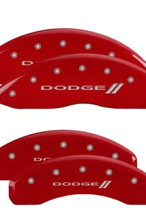MGP 4 Caliper Covers Engraved Front & Rear 11-18 Dodge Durango Red Finish Silver Dodge II Logo New Arrival