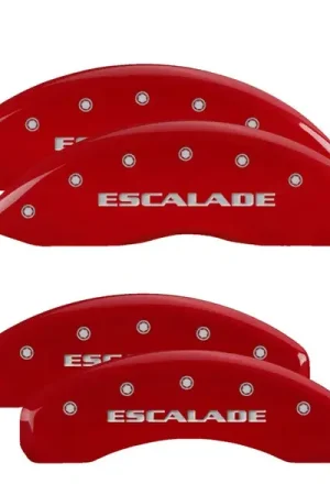 MGP 4 Caliper Covers Engraved Front & Rear Escalade Red finish silver ch Buy Direct