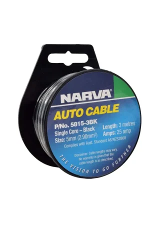 Narva 25A 5mm Black Single Core Cable (3M) 5815-3Bk Price Drop