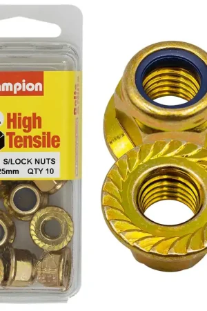 Champion Pack of 10 M8 x 1.25mm High Tensile Grade 8.8, Zinc Plated Self Locking Flange Hex Nuts with Nylon Insert - SLFM161 Cheap