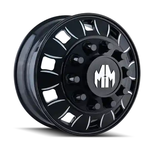 Next Day Delivery Mayhem 8180 BigRig 24.5x8.25/10x285.75 BP/168mm Offset/220.1mm Hub Front Black w/Milled Spokes Wheel