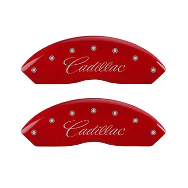 MGP 4 Caliper Covers Engraved Front & Rear Cursive/Cadillac Red finish silver ch - 35002SCADRD Weekend Sale